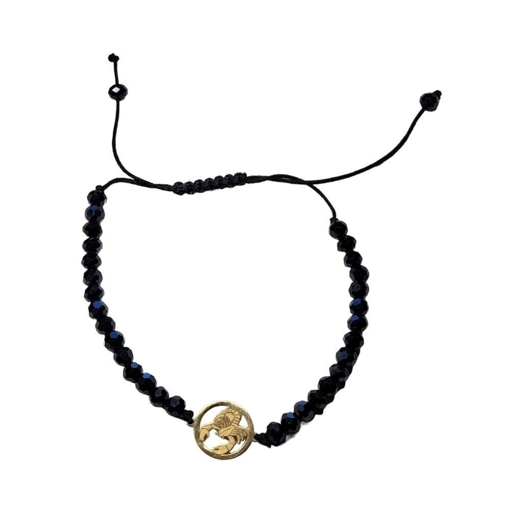 18K REAL Gold Scorpio Horoscope Sign Adjustable stone Bead Shiny Braid Swarovski
